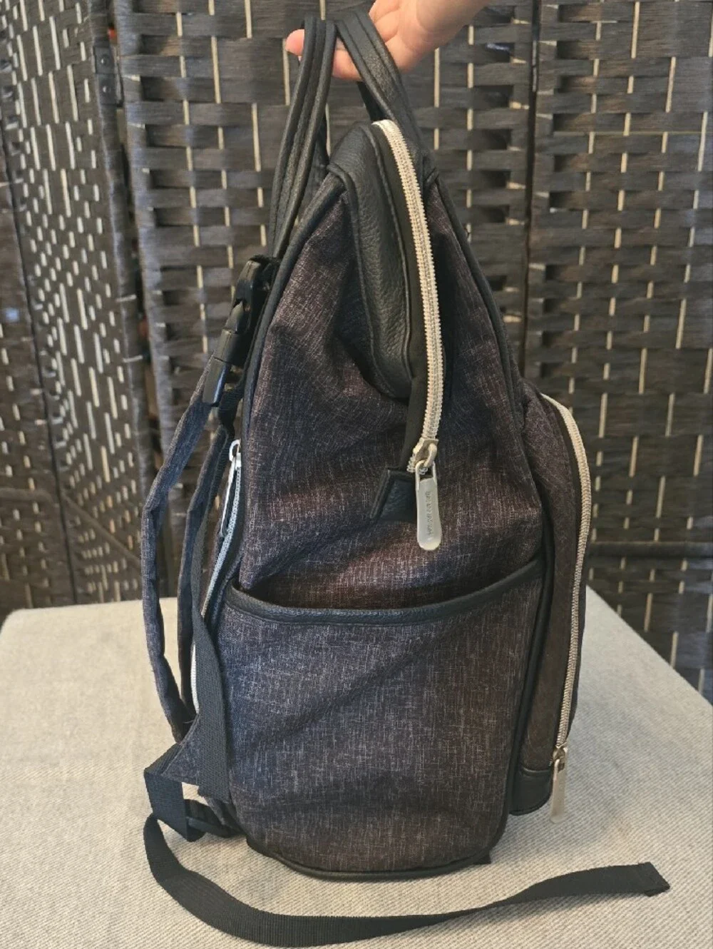 Bananafish Midi Backpack Diaper Bag - Black Heather Charcoal, EUC CLEAN